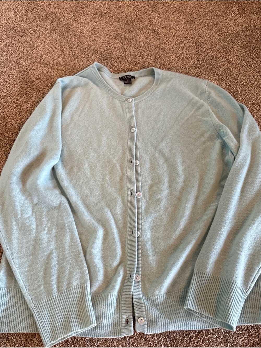 Prive 100% Cashmere Cardigan Button Sweater Green Blue L Long Sleeve Round Neck